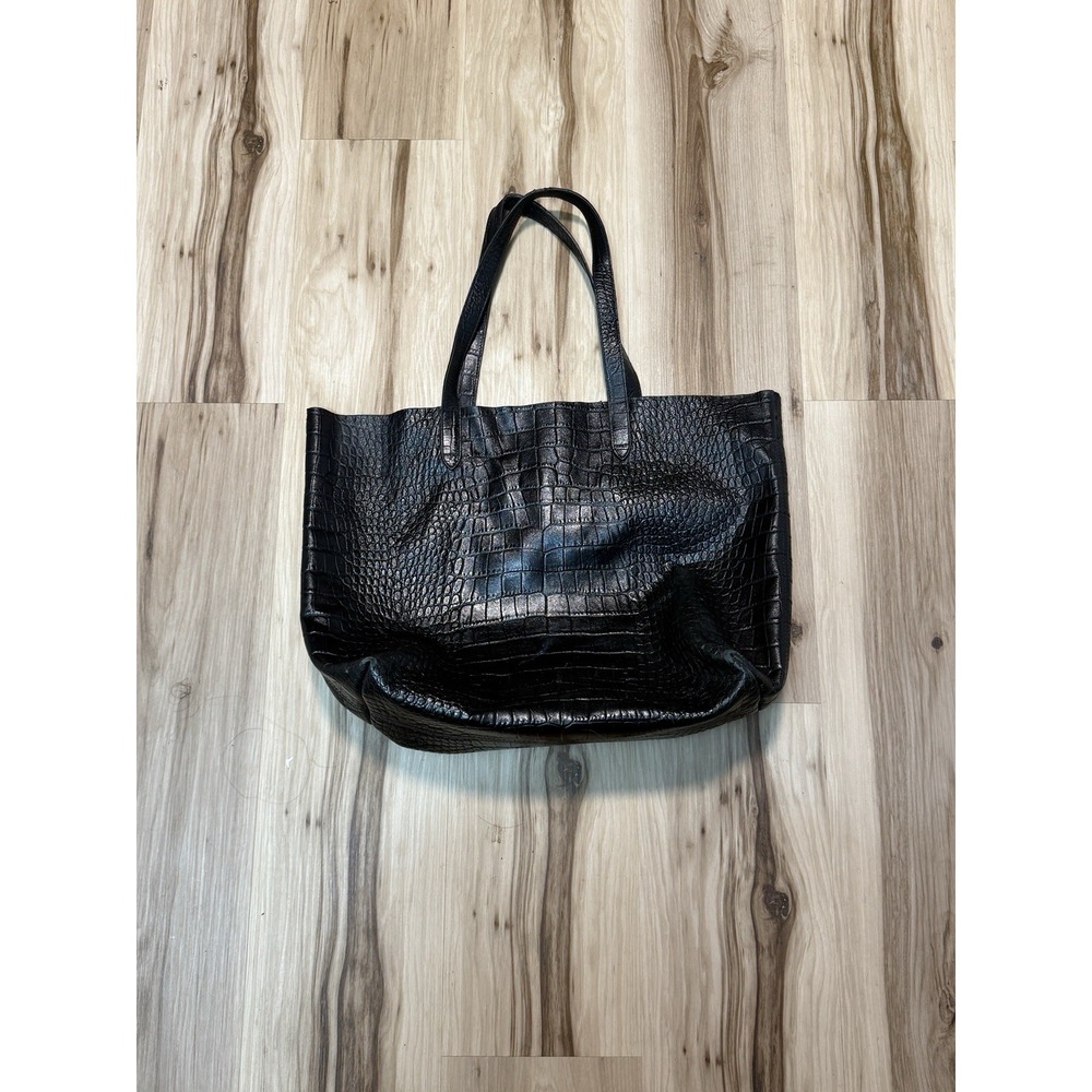 Rare Cuyana Large Croc-Embossed Structured Black Tote